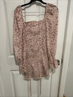 Reverse Cream Mini Dress with Pink Floral Print